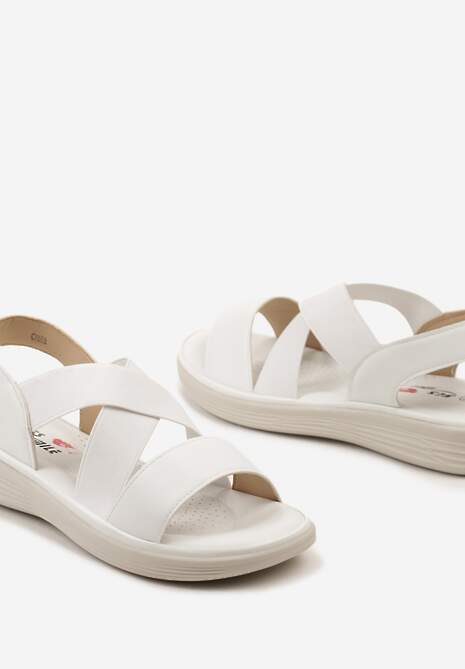 Białe Wsuwane Sandały z Szerokimi Paskami Zaldia
