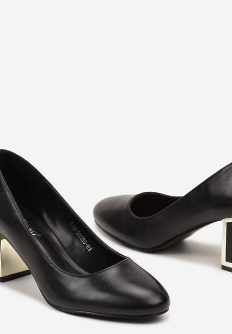 Czarne Czółenka na Słupku z Metalicznymi Elementami Elranea