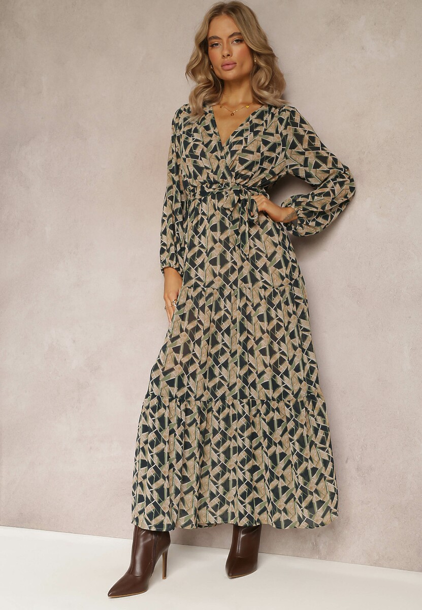 Zielona Sukienka Kopertowa z Gumką w Talii Jarne