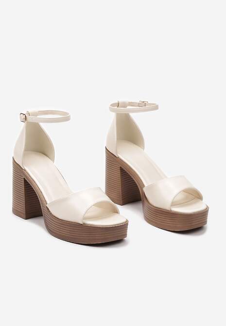 Beżowe Sandały z Imitacji Skóry na Słupku i Platformie z Regulowanym Paskiem Telliamay