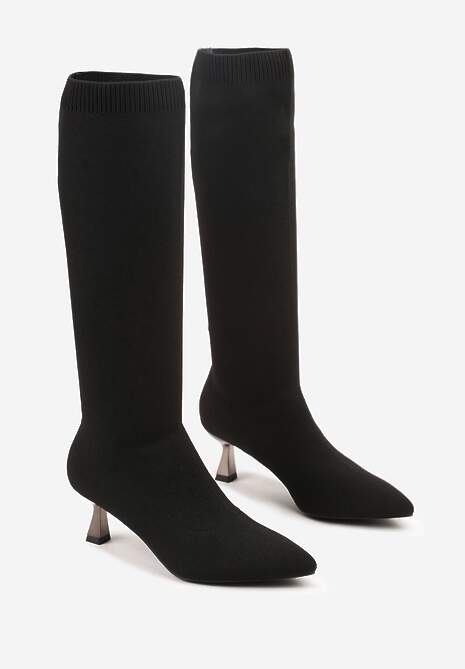 Czarne Kozaki Vices na Kaczuszce Ozdobione Skarpetową Cholewką Asonelle