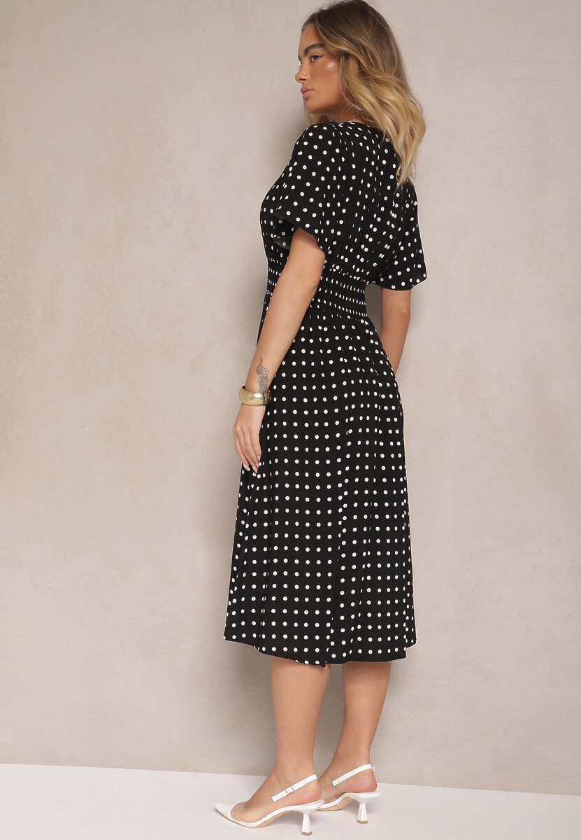 Czarna Bawełniana Sukienka o Rozkloszowanym Fasonie w Kropki Tolimirae