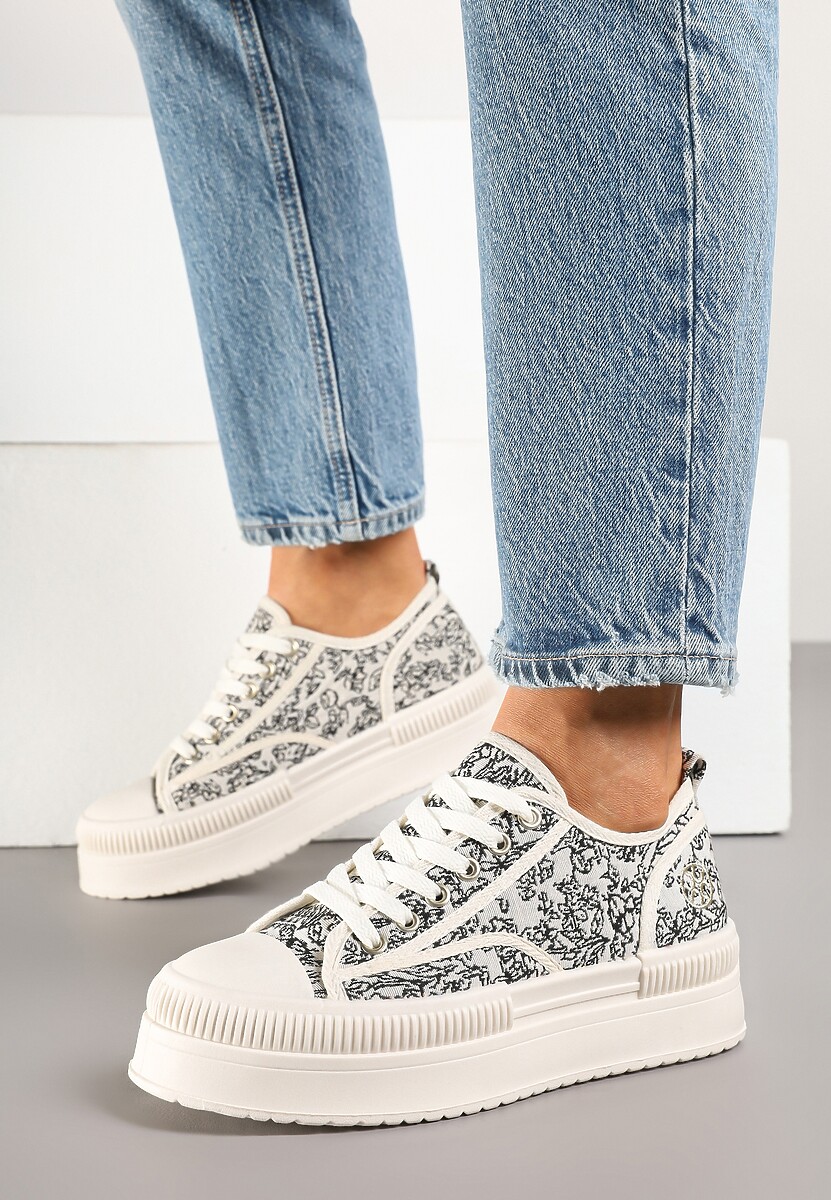 Beżowo-Czarne Trampki na Platformie z Abstrakcyjnym Wzorem Wulinea