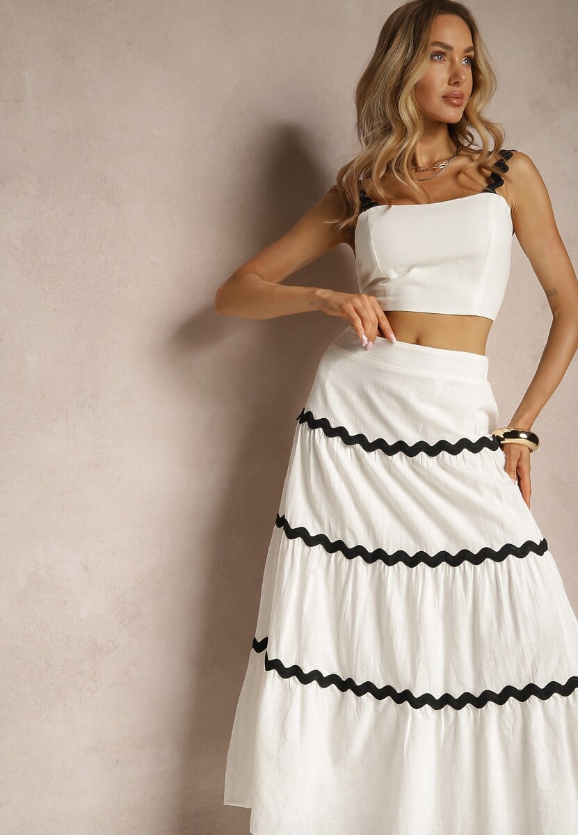 Biały Komplet z Bawełny Top na Ramiączkach i Spódnica Janoria