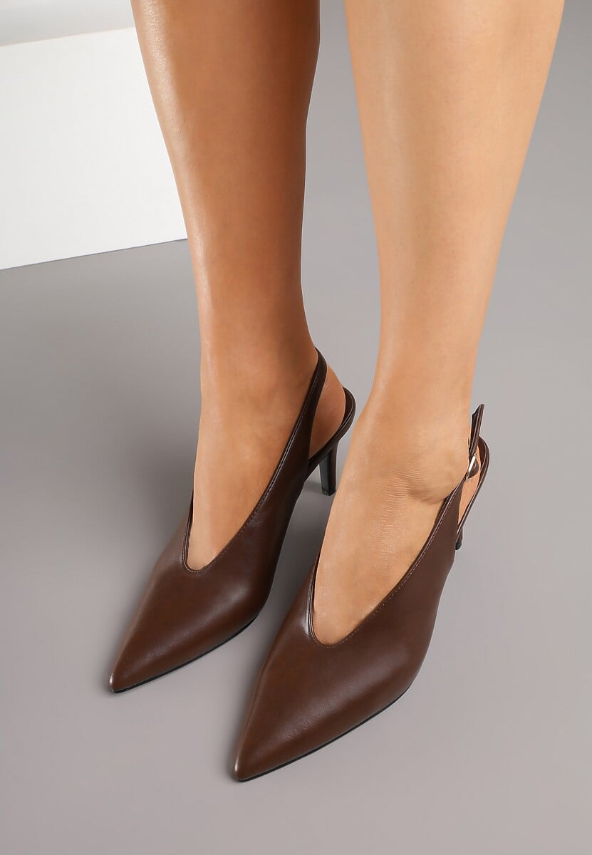 Brązowe Sandały Slingback na Obcasie Typu Szpilka Latira