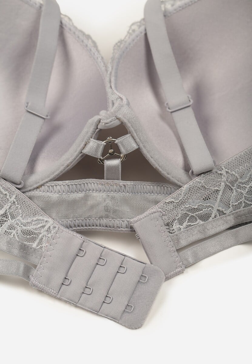 Szaro-Różowy Koronkowy Biustonosz w Klasycznym Stylu z Aplikacją Galinassa