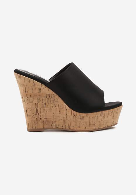 Czarne Klapki na Platformie i Koturnie Glesana