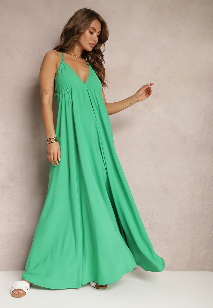 Fuksjowa Rozkloszowana Sukienka Wiązana na Szyi i Plecach z Wiskozy Weilin