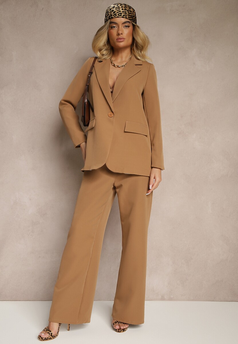 Brązowe Spodnie Garniturowe High Waist Viviorea