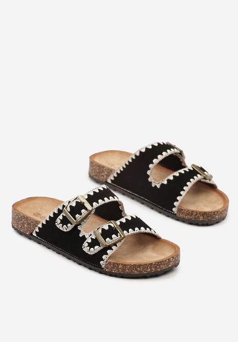 Czarne Klapki na Korkowej Platformie w Stylu Boho Odarielle