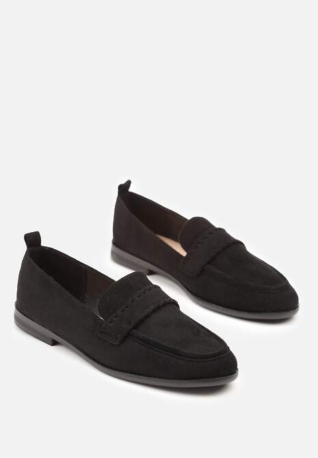 Czarne Mokasyny Vices z Wkładką ze Skóry Naturalnej i Paskiem z Przeszyciami Fonarrie