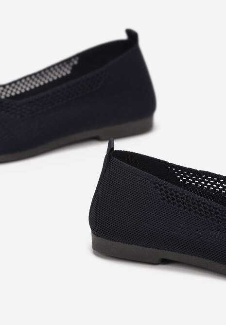 Granatowe Płaskie Balerinki Plecione z Ozdobnymi Wycięciami Daniya