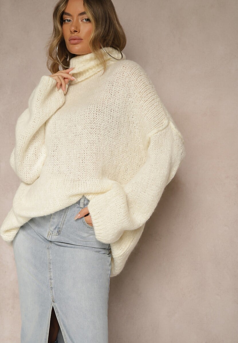 Bordowy Golf o Kroju Oversize z Wełną i Moherem Temirali