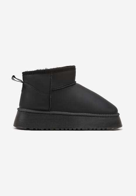 Czarne Wsuwane Gładkie Śniegowce Casualowe na Grubej Podeszwie Tinaretia