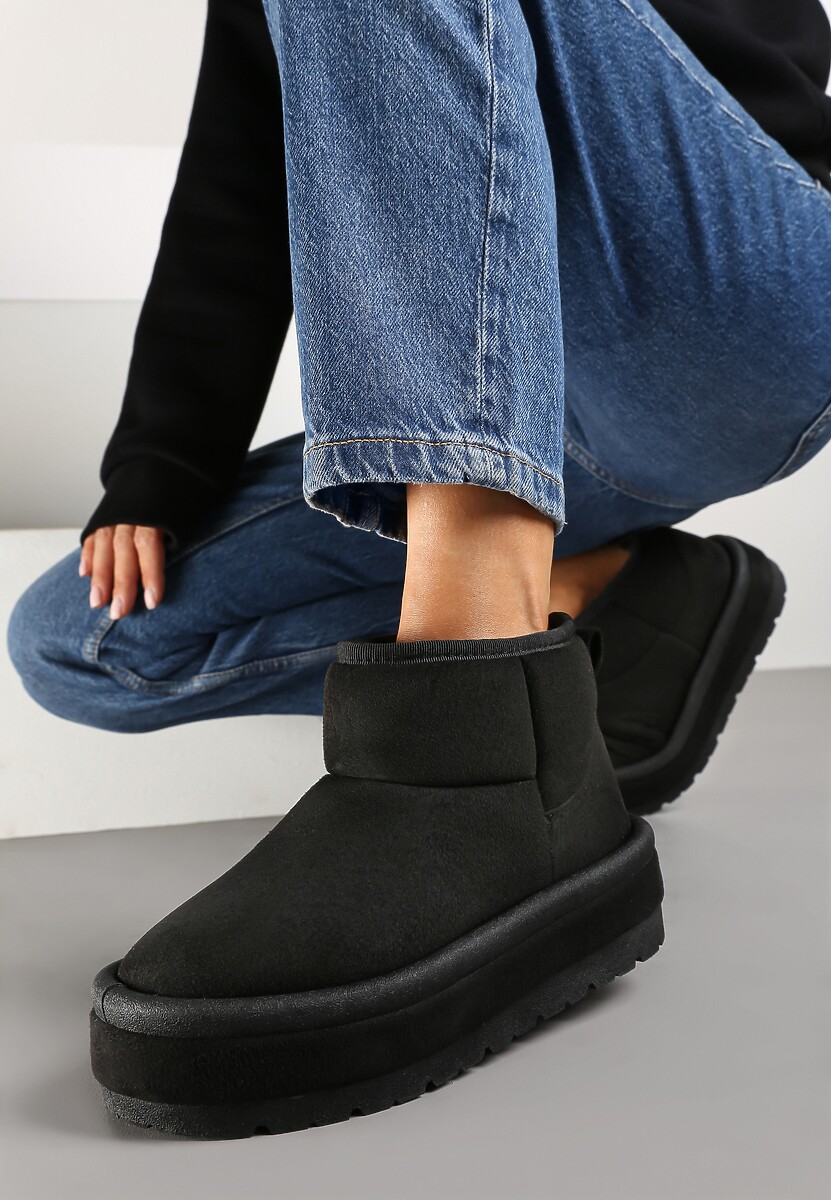 Brązowe Krótkie Śniegowce Wsuwane na Grubej Podeszwie Tinarella