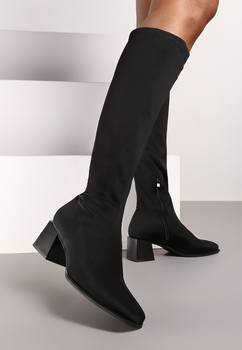 Czarne Kozaki na Słupku z Kwadratowym Noskiem Terilaye