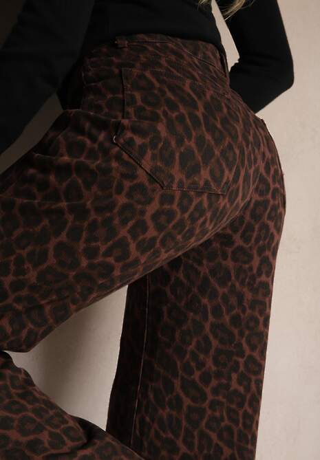 Brązowe Panterkowe Szerokie Spodnie z Bawełny Semiloria