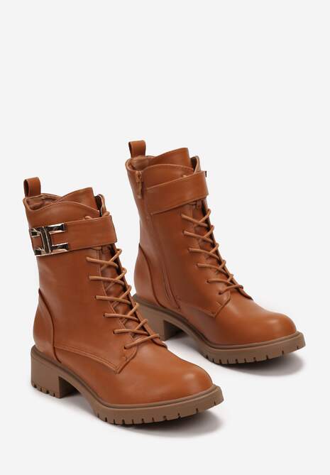 Brązowe Botki za Kostkę z Sznurowaniem Kabiva