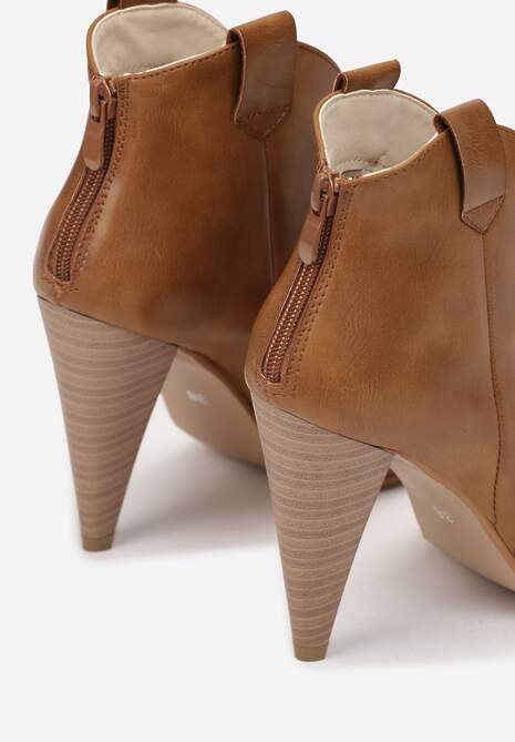 Brązowe Botki na Stożku z Noskiem Peep Toe Rinsali