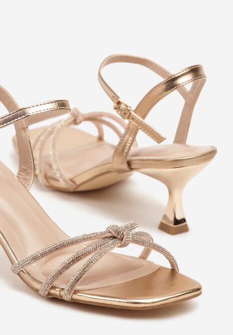 Szampańskie Sandały Vices na Obcasie Typu Kaczuszka Ozdobione Cyrkoniami Lumariane