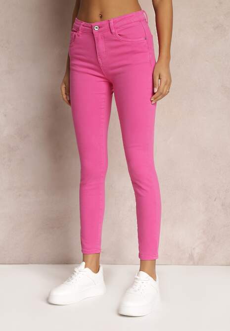 Fuksjowe Jeansy Skinny z Efektem Push Up Karinali
