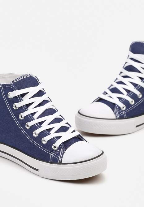 Granatowe Casualowe Sznurowane Trampki z Wysoką Cholewką Irmagia