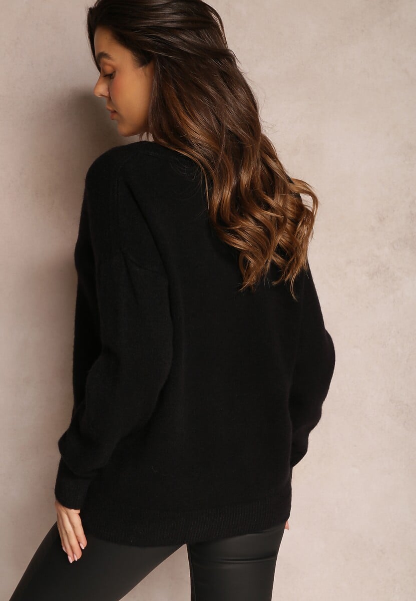 Czarny Sweter z Wiskozy Oversize Conime