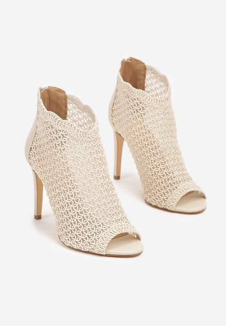 Beżowe Eleganckie Ażurowe Sandały Vices na Szpilce Nelithin