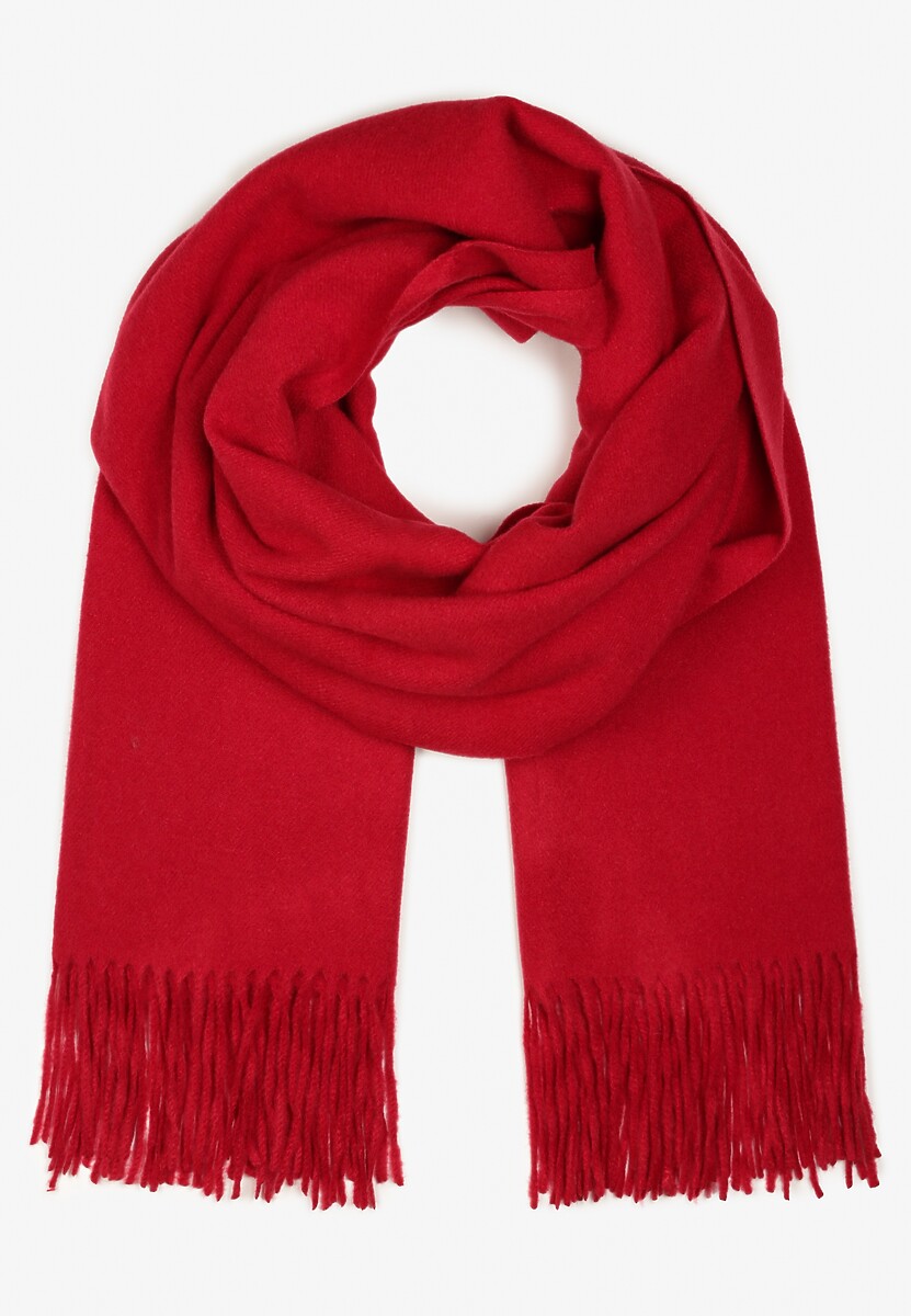 Bordowy Szalik Wykończony Frędzlami z Tkaniny Valleria