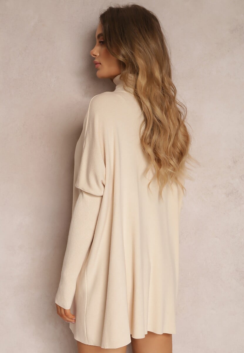 Jasnobeżowy Golf Dzianinowy z Długim Rękawem Halaian