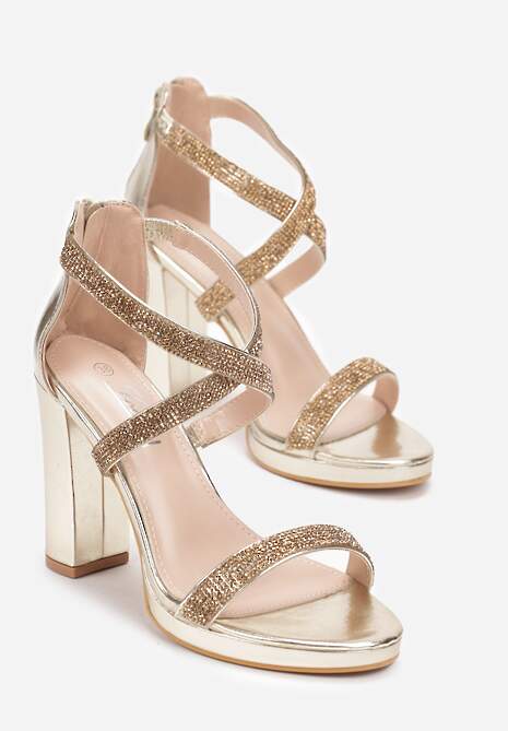 Złote Sandały z Paskami w Cyrkonie na Słupku Aldotha
