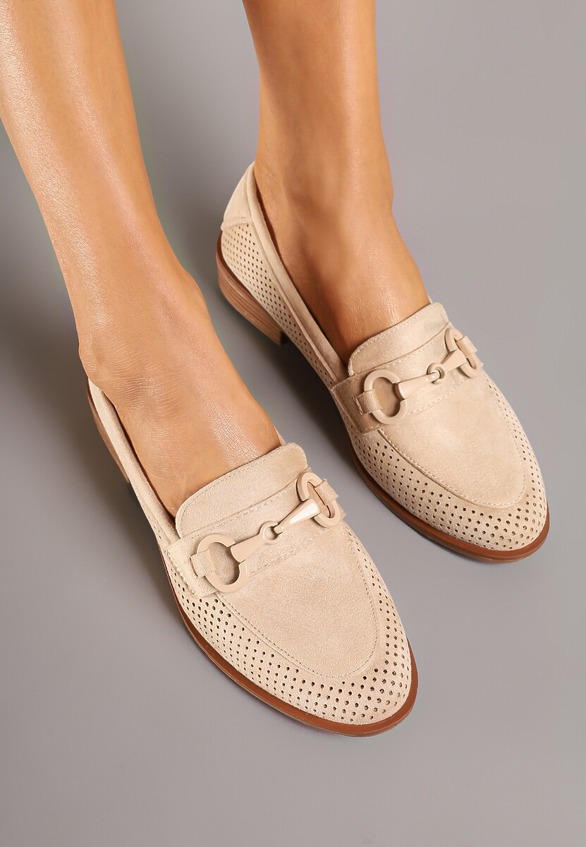 Ciemnobeżowe Mokasyny Vices z Perforacją z Wkładką ze Skóry Naturalnej Felithria
