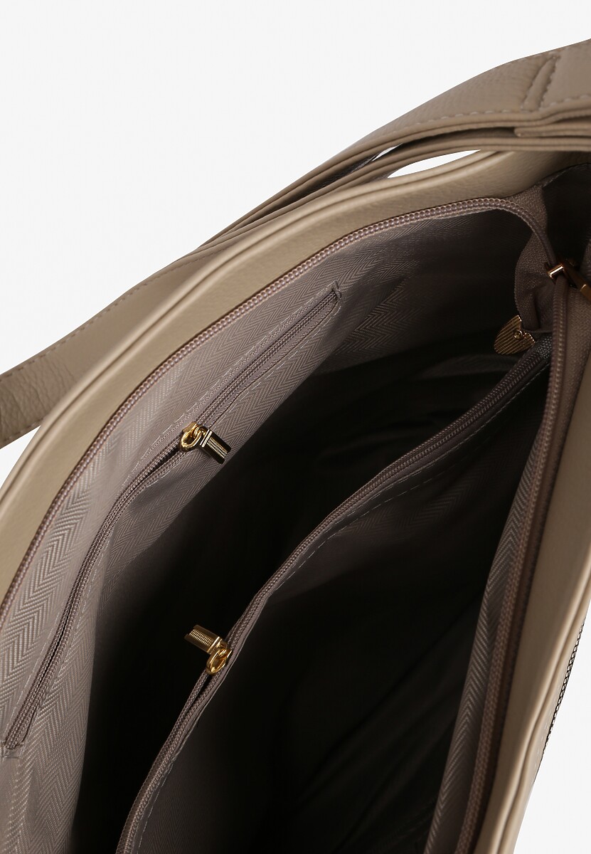 Beżowa Torebka na Rączce z Suwakami Sunalia