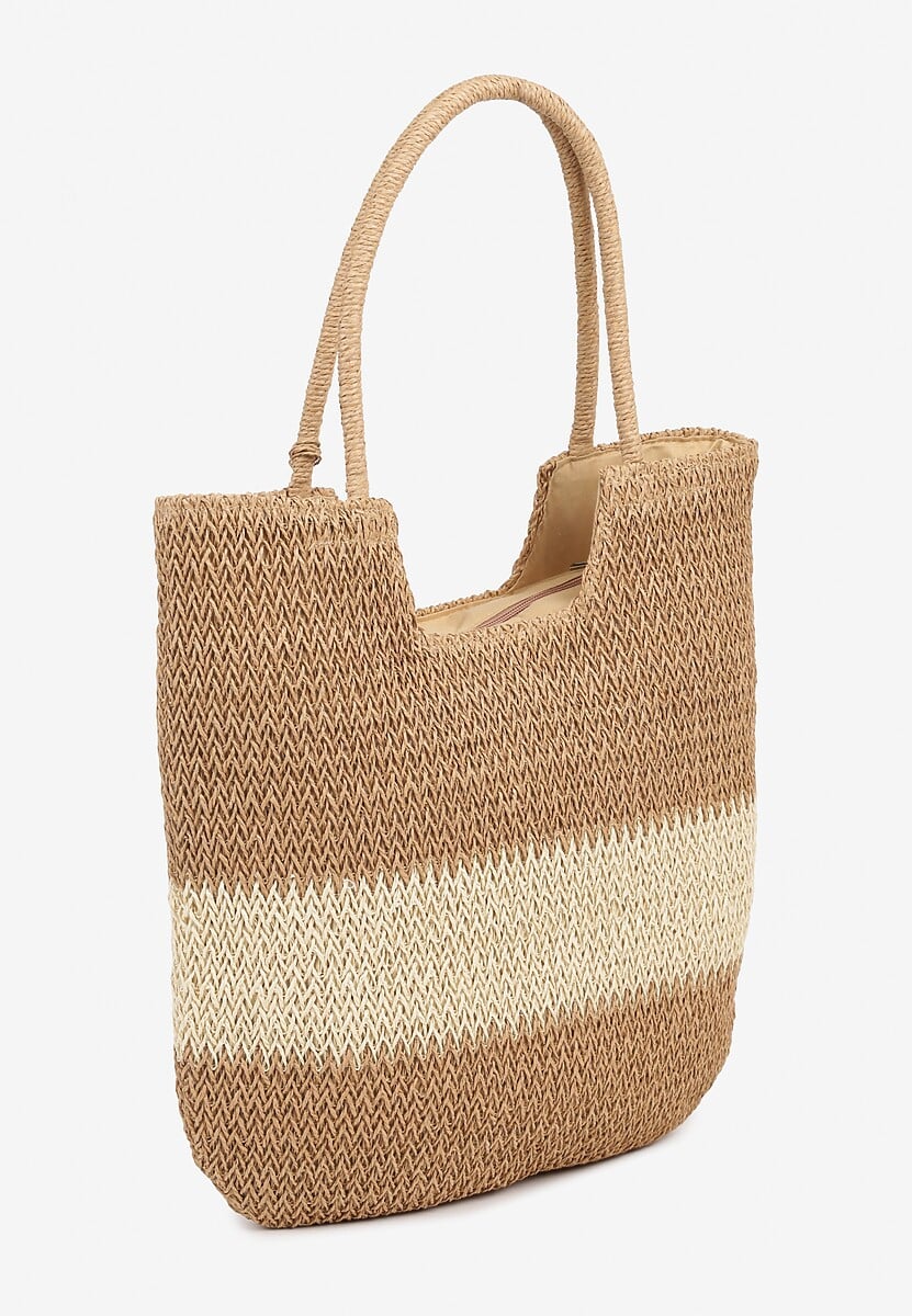 Ciemnobeżowa Pleciona Torebka z Frędzlem w Stylu Boho Rineriela