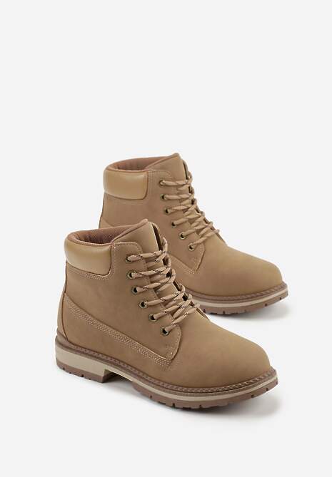 Ciemnobeżowe Sznurowane Traperki w Casualowym Stylu Anavitte