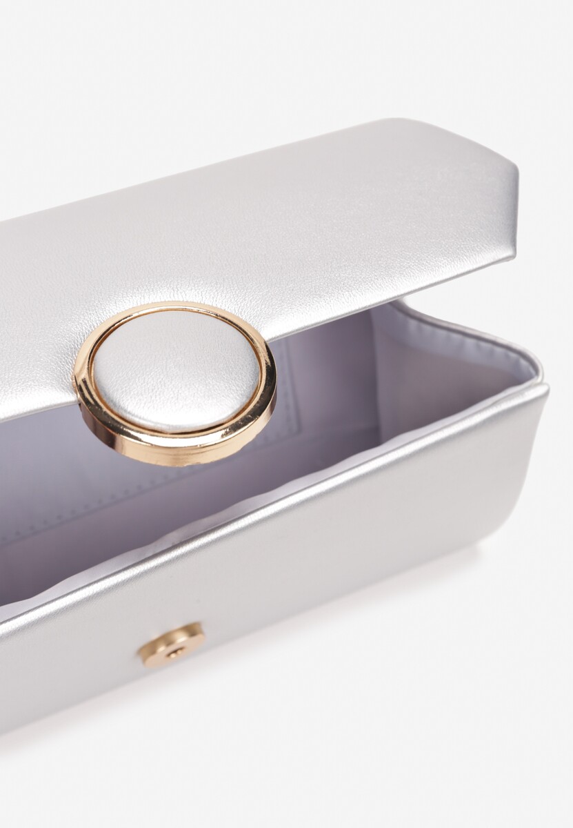 Srebrna Torebka Kopertówka z Magnetyczną Klapą i Odpinanym Łańcuszkiem Ahora