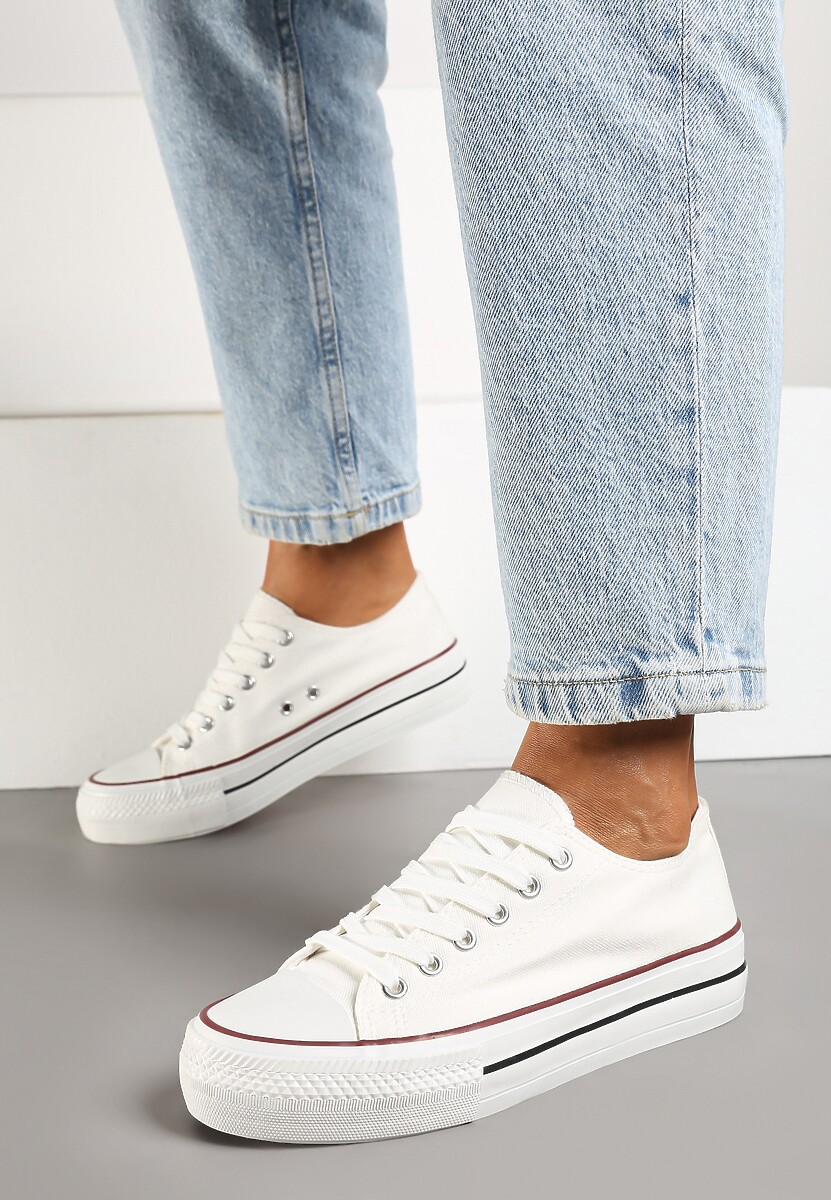 Biało-Czerwone Casualowe Trampki na Platformie ze Sznurowaniem Ravathra