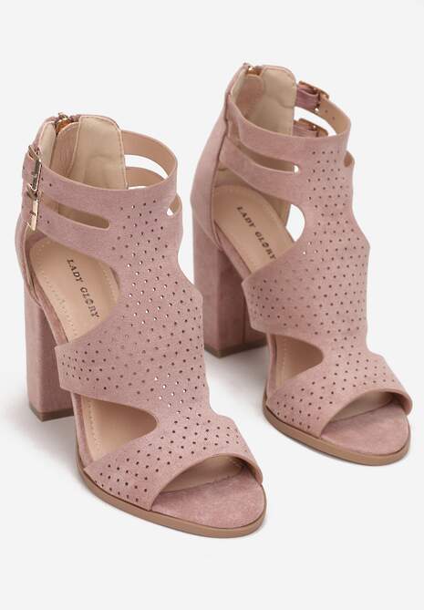 Różowe Sandały na Wysokim Słupku z Perforacją Meeyah
