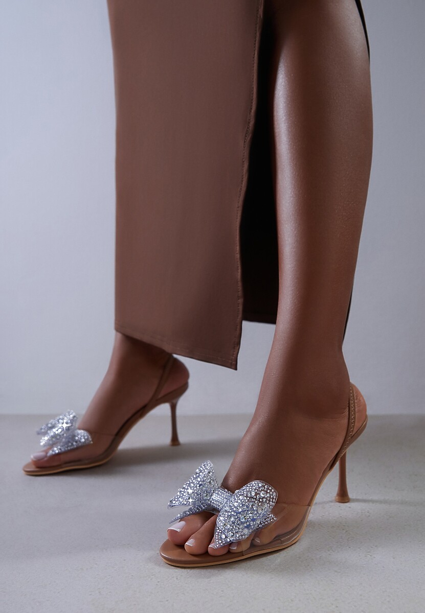 Brązowe Sandały Vices na Szpilce Ozdobione Cyrkoniową Kokardą  Fenessa