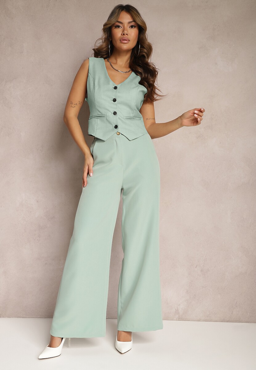 Jasnozielone Spodnie Szerokie Laodaleia