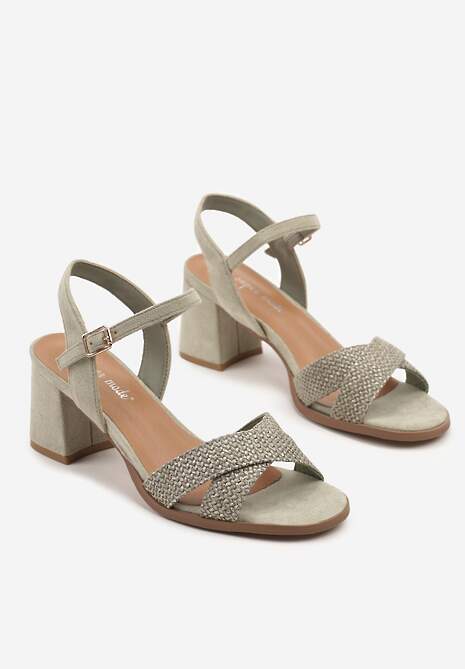 Zielone Sandały na Słupku Ozdobione Plecionką Mevenaelle