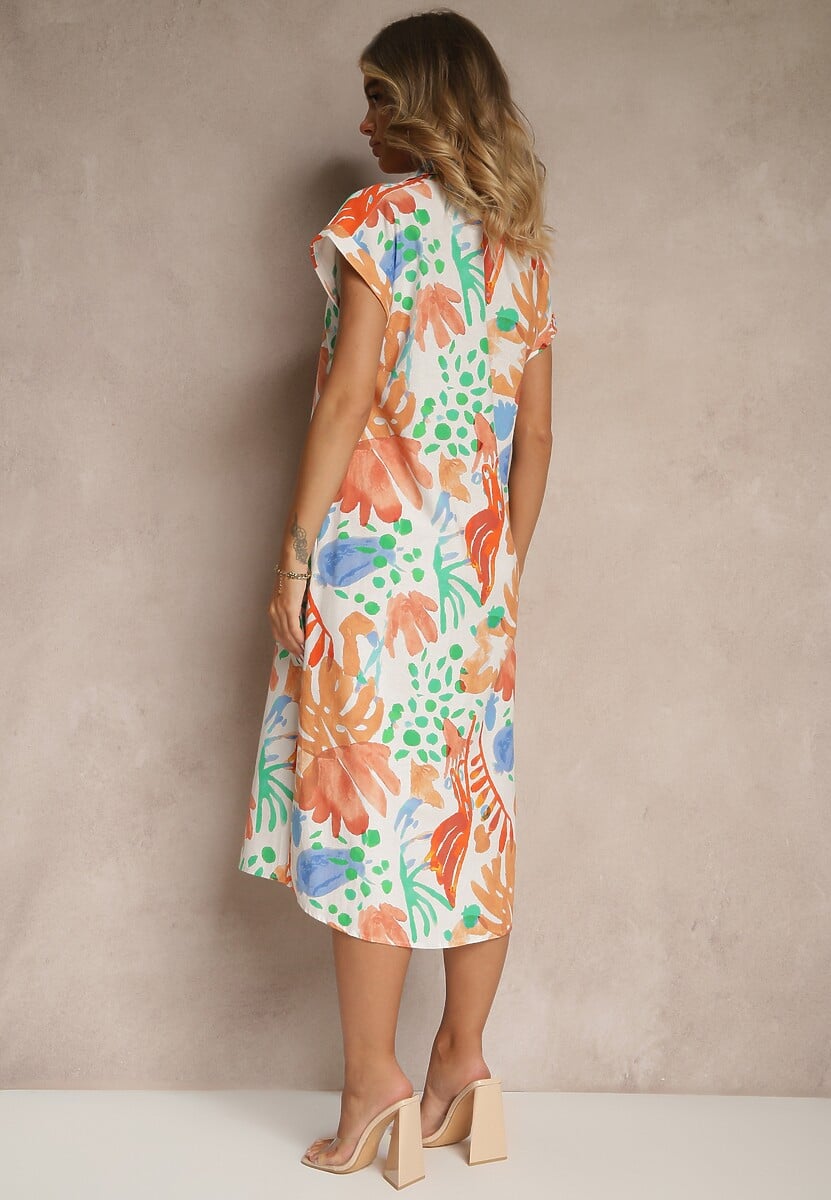 Beżowa Koszulowa Sukienka z Bawełny z Kieszeniami Seddie