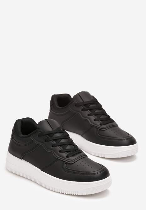 Czarno-Białe Sneakersy Sznurowane na Grubej Podeszwie Taleith