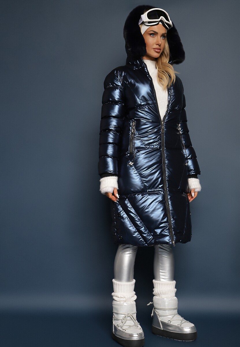 Czarna Kurtka Pikowana z Futerkiem i Kapturem Asmina