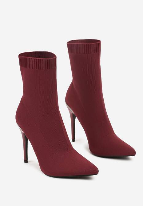 Bordowe Botki Vices ze Skarpetkową Cholewką na Szpilce Brattalie