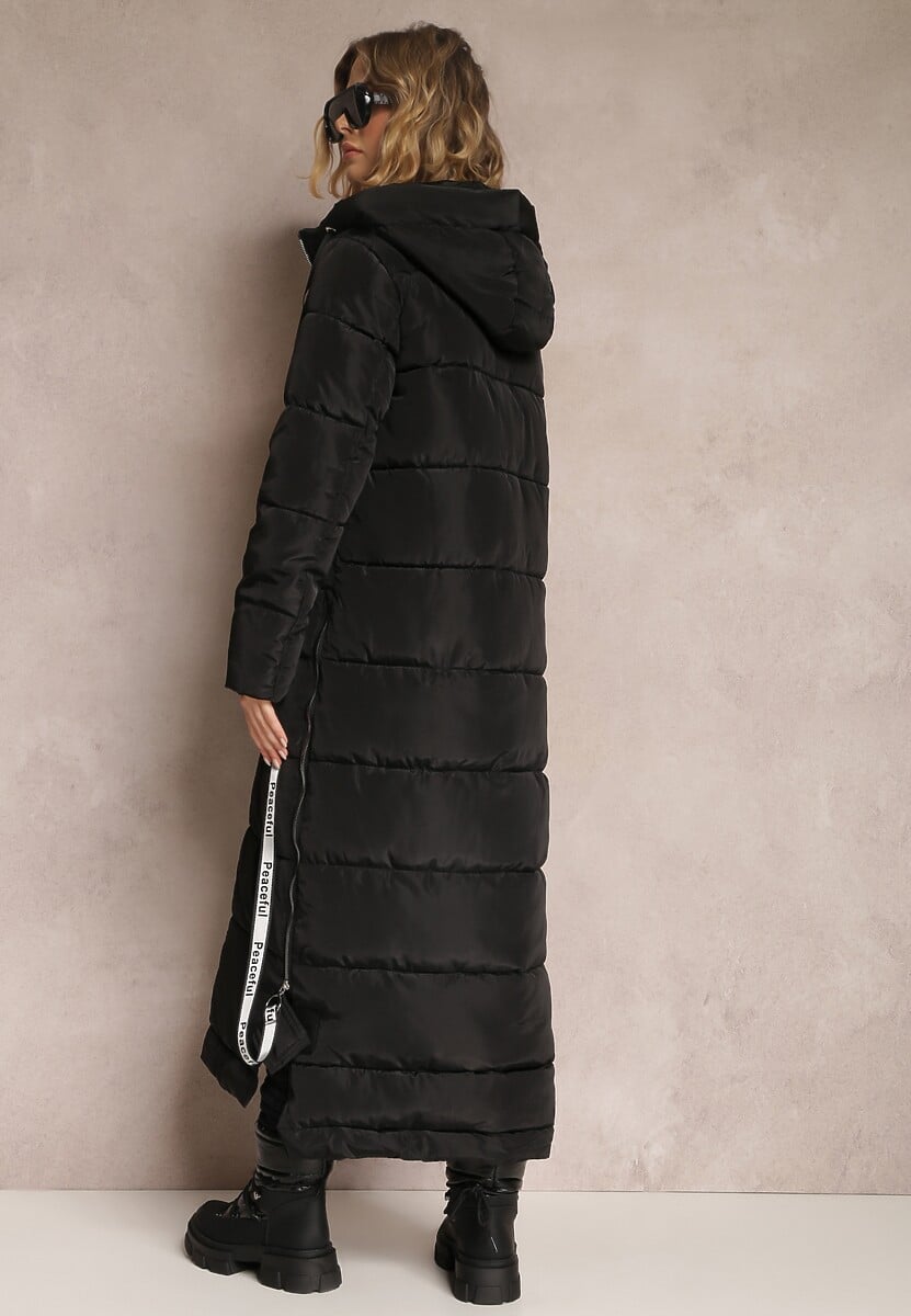 Czarna Kurtka Długa Pikowana z Kapturem Colpids