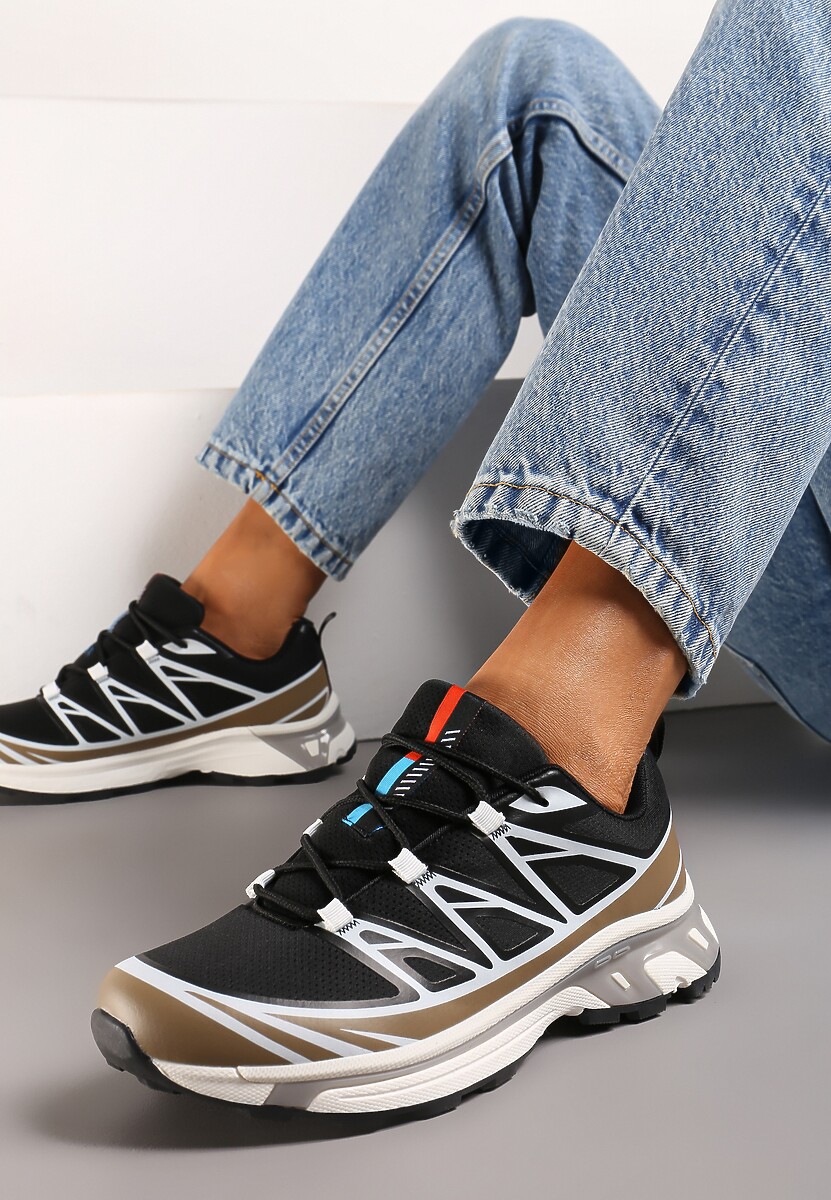 Czarno-Brązowe Sneakersy z Ozdobnymi Wstawkami i Ściąganą Gumką Aineri