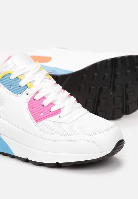 Biało-Niebieskie Sznurowane Sneakersy na Grubej Podeszwie Sayre