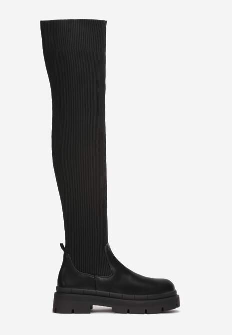 Czarne Kozaki z Elastyczną Cholewką Mildaias