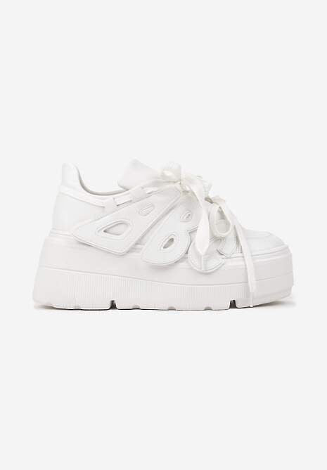 Białe Sneakersy Vices na Płaskiej Podeszwie z Geometryczną Aplikacją Nelenith